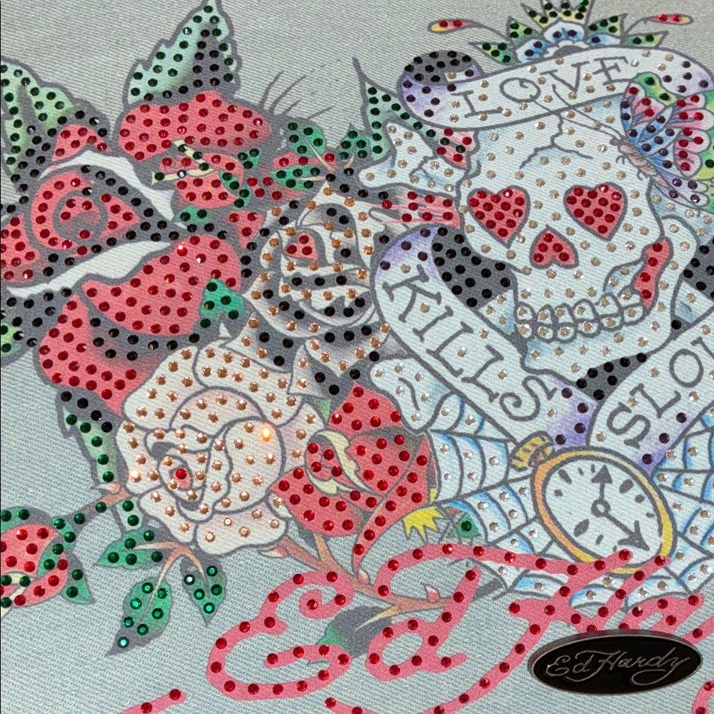 NWT Ed Hardy Black and Gray Hobo Shoulder Bag with Multicolor Design - Picture 5 of 6